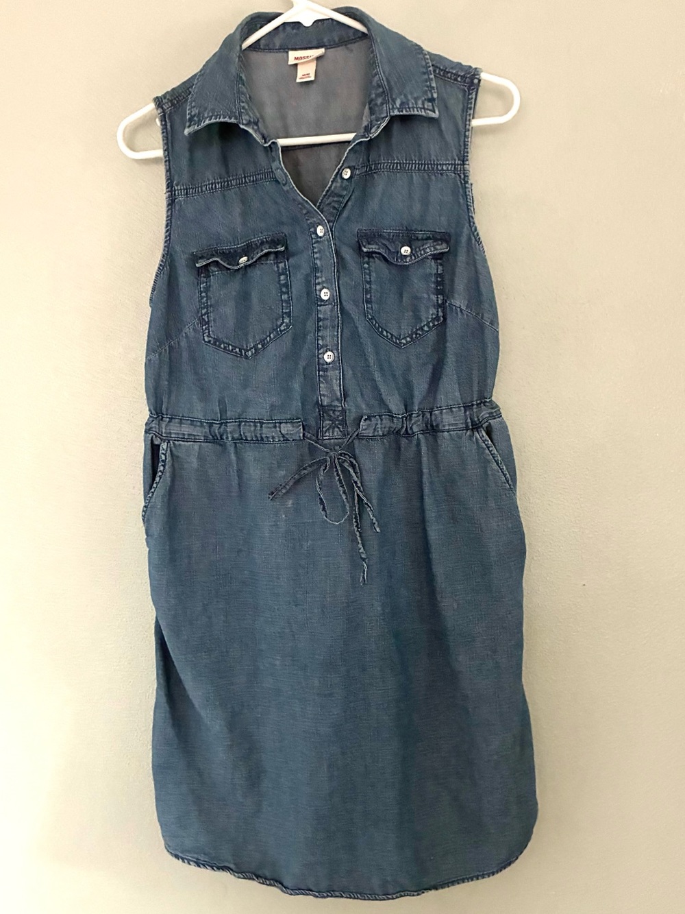 Mossimo Chambray Shirt Dress Sleeveless Drawstring Waist Denim Look Women’s M